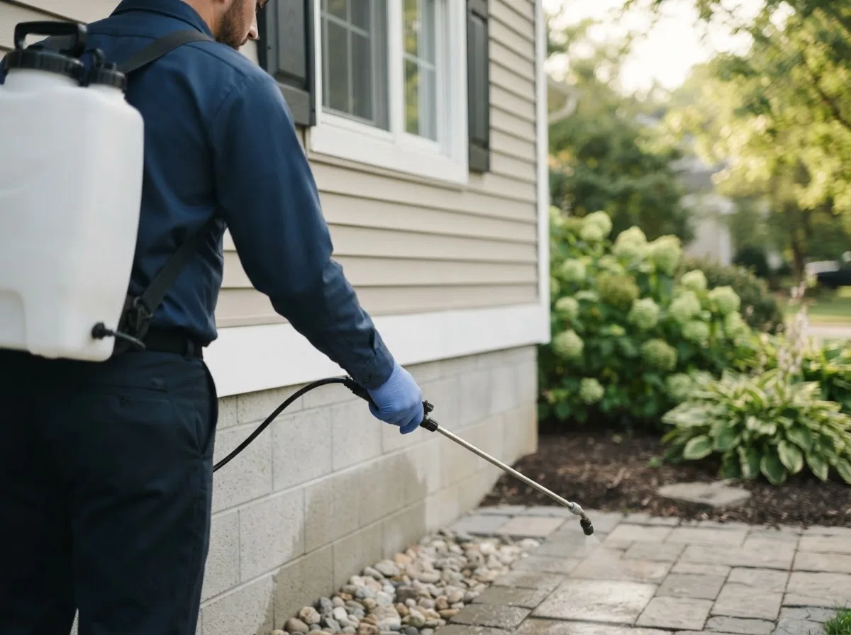 Pest control technician inspecting a home in Bolivar, MO